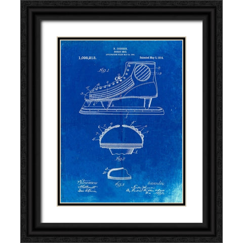 PP169- Faded Blueprint Hockey Skate Patent Poster Black Ornate Wood Framed Art Print with Double Matting by Borders, Cole