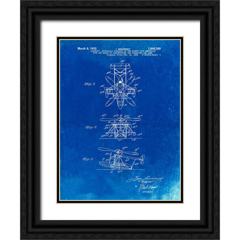 PP170- Faded Blueprint Sikorsky S-41 Amphibian Aircraft Patent Poster Black Ornate Wood Framed Art Print with Double Matting by Borders, Cole