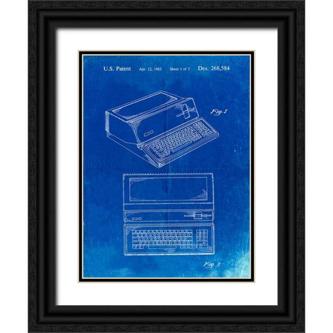 PP171- Faded Blueprint Apple III Computer Patent Poster Black Ornate Wood Framed Art Print with Double Matting by Borders, Cole