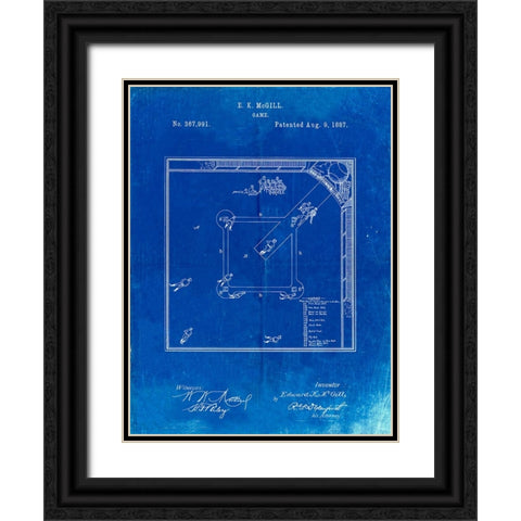 PP192- Faded Blueprint Our National Ball Game Patent Poster Black Ornate Wood Framed Art Print with Double Matting by Borders, Cole