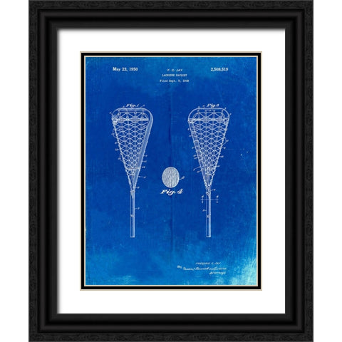 PP199- Faded Blueprint Lacrosse Stick 1948 Patent Poster Black Ornate Wood Framed Art Print with Double Matting by Borders, Cole