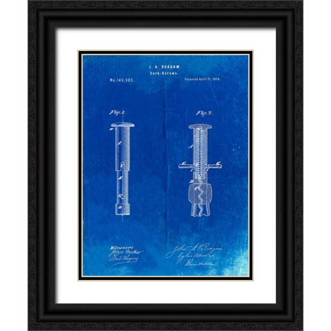 PP203- Faded Blueprint Corkscrew 1874 Patent Poster Black Ornate Wood Framed Art Print with Double Matting by Borders, Cole