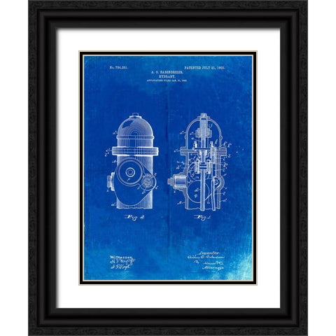 PP210-Faded Blueprint Fire Hydrant 1903 Patent Poster Black Ornate Wood Framed Art Print with Double Matting by Borders, Cole