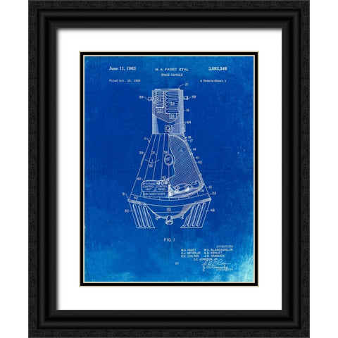 PP229-Faded Blueprint NASA Space Capsule 1959 Patent Poster Black Ornate Wood Framed Art Print with Double Matting by Borders, Cole