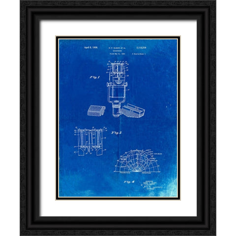 PP249-Faded Blueprint RCA Ribbon Microphone Poster Black Ornate Wood Framed Art Print with Double Matting by Borders, Cole