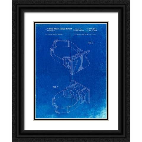 PP279-Faded Blueprint Oculus Rift Patent Poster Black Ornate Wood Framed Art Print with Double Matting by Borders, Cole