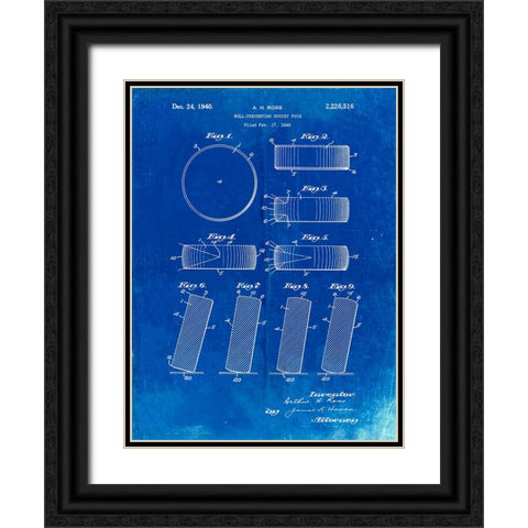 PP290-Faded Blueprint Hockey Puck Patent Poster Black Ornate Wood Framed Art Print with Double Matting by Borders, Cole