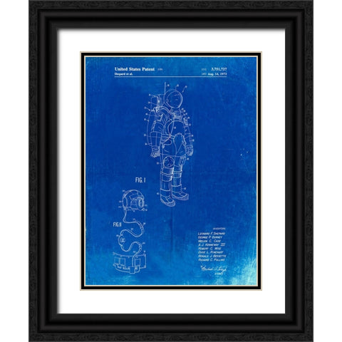 PP309-Faded Blueprint Apollo Space Suit Patent Poster Black Ornate Wood Framed Art Print with Double Matting by Borders, Cole