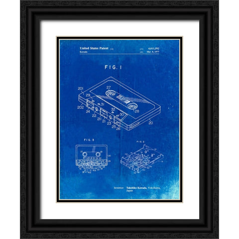 PP319-Faded Blueprint Cassette Tape Patent Poster Black Ornate Wood Framed Art Print with Double Matting by Borders, Cole