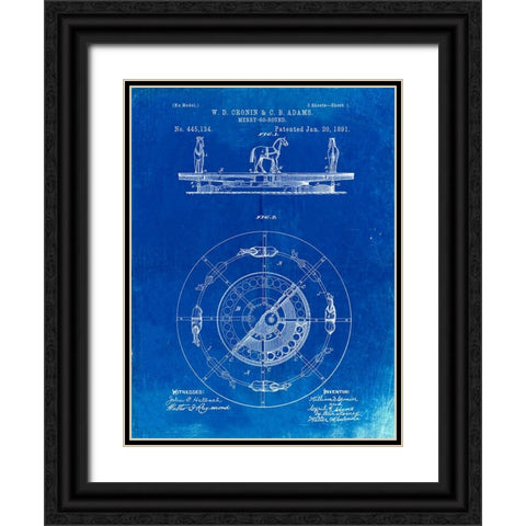 PP351-Faded Blueprint Carousel 1891 Patent Poster Black Ornate Wood Framed Art Print with Double Matting by Borders, Cole