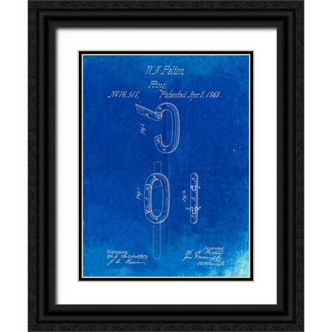 PP402-Faded Blueprint Carabiner Ring 1868 Patent Poster Black Ornate Wood Framed Art Print with Double Matting by Borders, Cole