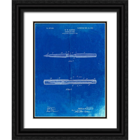 PP494-Faded Blueprint Sanford Fountain Pen 1905 Patent Poster Black Ornate Wood Framed Art Print with Double Matting by Borders, Cole