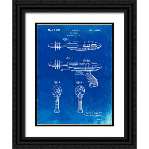 PP498-Faded Blueprint Toy Laser Gun Patent Print Black Ornate Wood Framed Art Print with Double Matting by Borders, Cole