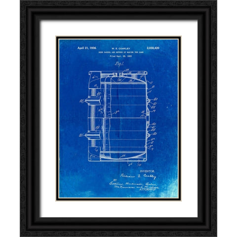 PP727-Faded Blueprint Beer Barrel Patent Poster Black Ornate Wood Framed Art Print with Double Matting by Borders, Cole