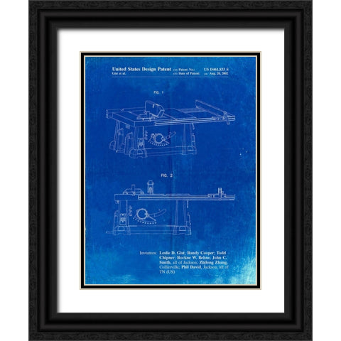 PP999-Faded Blueprint Porter Cable Table Saw Patent Poster Black Ornate Wood Framed Art Print with Double Matting by Borders, Cole
