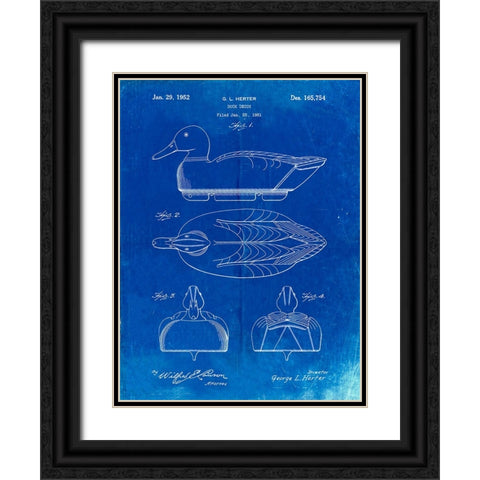 PP1001-Faded Blueprint Propelled Duck Decoy Patent Poster Black Ornate Wood Framed Art Print with Double Matting by Borders, Cole