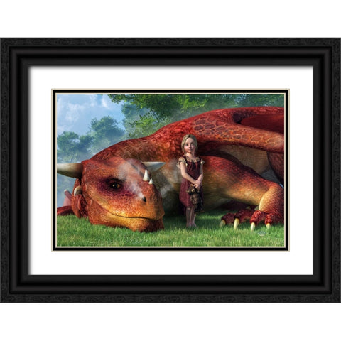 A Little Girl And Her Dragon Black Ornate Wood Framed Art Print with Double Matting by Eskridge, Daniel