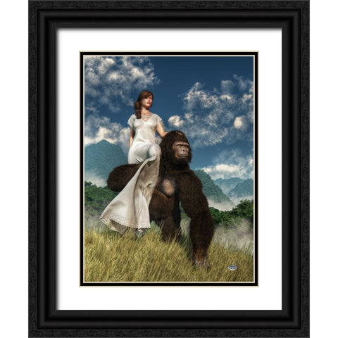 Ape And Girl Black Ornate Wood Framed Art Print with Double Matting by Eskridge, Daniel
