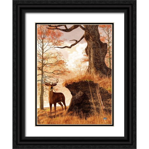 Autumn Buck Black Ornate Wood Framed Art Print with Double Matting by Eskridge, Daniel