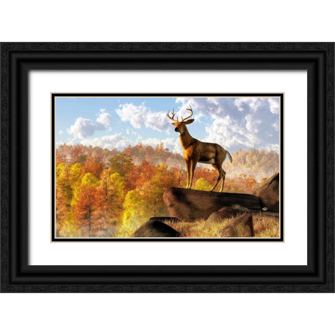 Buck Over Autumn Valley Black Ornate Wood Framed Art Print with Double Matting by Eskridge, Daniel