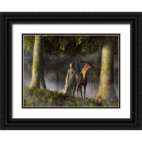 Elf And Buck Black Ornate Wood Framed Art Print with Double Matting by Eskridge, Daniel