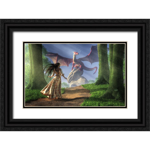 Facing The Red Dragon Black Ornate Wood Framed Art Print with Double Matting by Eskridge, Daniel