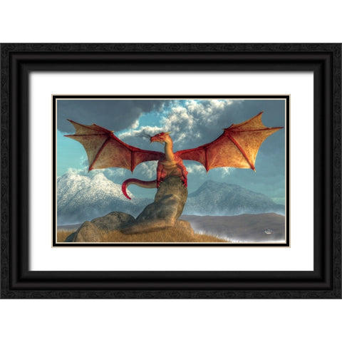 Fire Dragon Black Ornate Wood Framed Art Print with Double Matting by Eskridge, Daniel