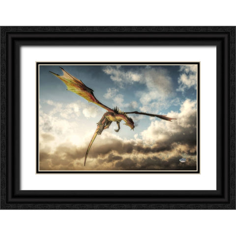 Flying Dragon Death From Above Black Ornate Wood Framed Art Print with Double Matting by Eskridge, Daniel