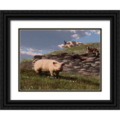 Free Range Pigs Black Ornate Wood Framed Art Print with Double Matting by Eskridge, Daniel