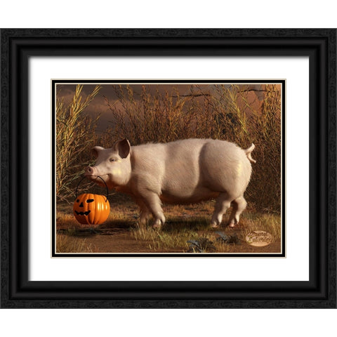 Halloween Pig Black Ornate Wood Framed Art Print with Double Matting by Eskridge, Daniel