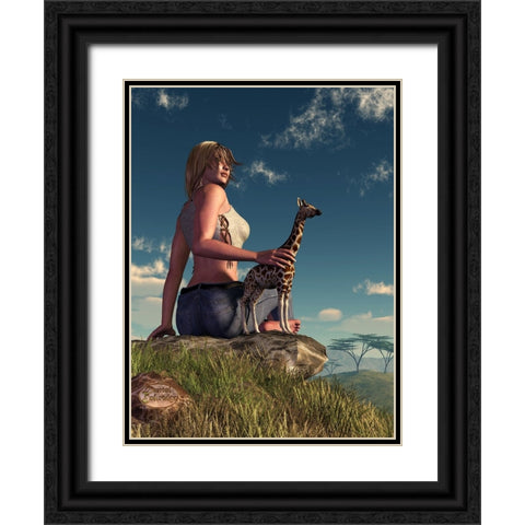 Miniature Giraffe Black Ornate Wood Framed Art Print with Double Matting by Eskridge, Daniel