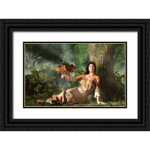 My Little Dragon Black Ornate Wood Framed Art Print with Double Matting by Eskridge, Daniel