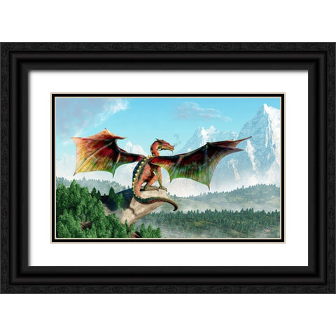 Perched Dragon Black Ornate Wood Framed Art Print with Double Matting by Eskridge, Daniel