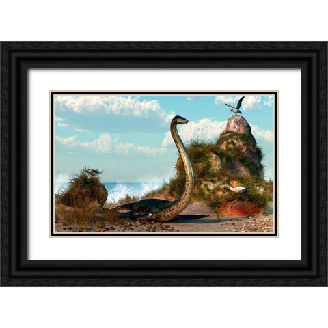 Sea Monster On The Beach Black Ornate Wood Framed Art Print with Double Matting by Eskridge, Daniel