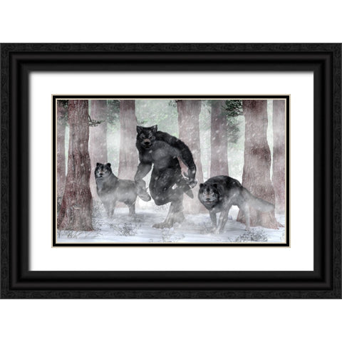 Werewolf And Wolves Black Ornate Wood Framed Art Print with Double Matting by Eskridge, Daniel