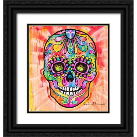 Sugar Skull - Day of the Dead Black Ornate Wood Framed Art Print with Double Matting by Dean Russo Collection