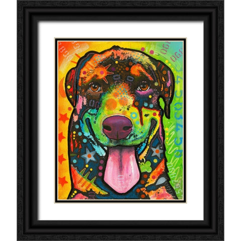 Rottie Pup Black Ornate Wood Framed Art Print with Double Matting by Dean Russo Collection