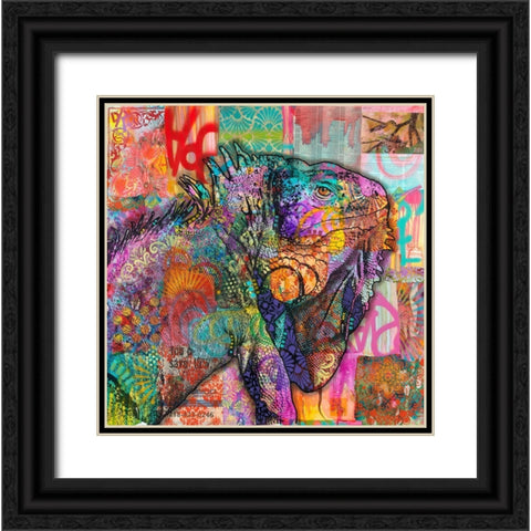 Iguana Black Ornate Wood Framed Art Print with Double Matting by Dean Russo Collection