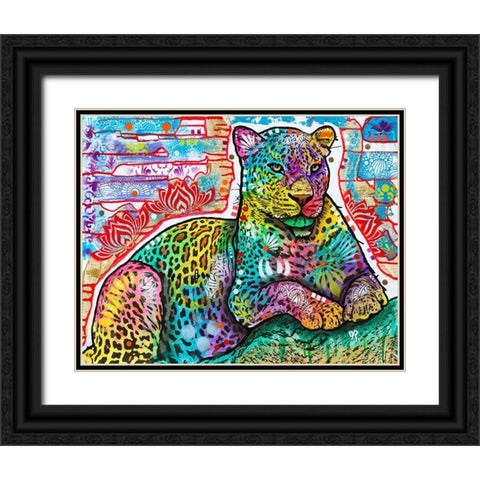 Electric Leopard Black Ornate Wood Framed Art Print with Double Matting by Dean Russo Collection
