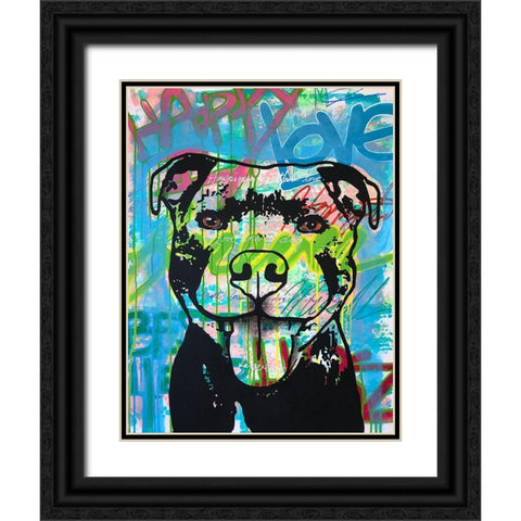 Happy Love Pitbull Black Ornate Wood Framed Art Print with Double Matting by Dean Russo Collection