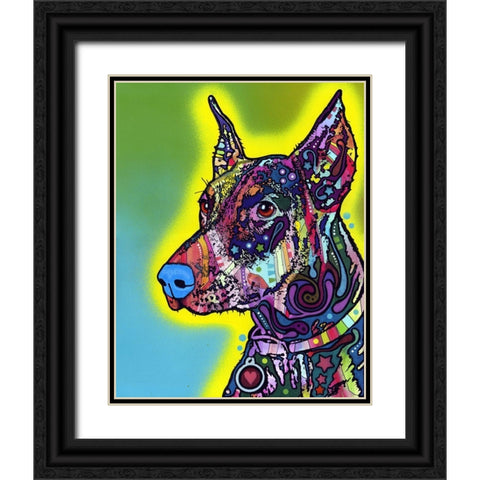 Doberman Black Ornate Wood Framed Art Print with Double Matting by Dean Russo Collection