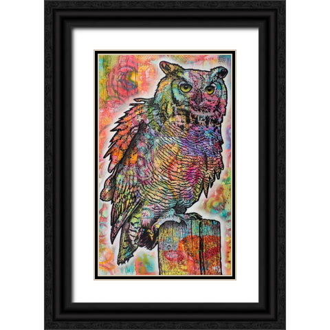 Owl Perch Black Ornate Wood Framed Art Print with Double Matting by Dean Russo Collection