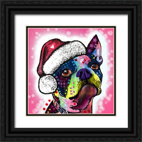 Boston Terrier Christmas Black Ornate Wood Framed Art Print with Double Matting by Dean Russo Collection