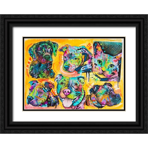 5 Dogs and a Cat Black Ornate Wood Framed Art Print with Double Matting by Dean Russo Collection