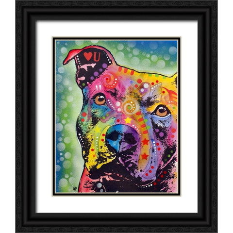 Thoughtful Pit Bull White Bubble Black Ornate Wood Framed Art Print with Double Matting by Dean Russo Collection