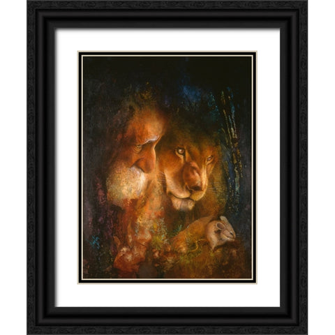 The Lion And The Mouse Black Ornate Wood Framed Art Print with Double Matting by Lund, Denton