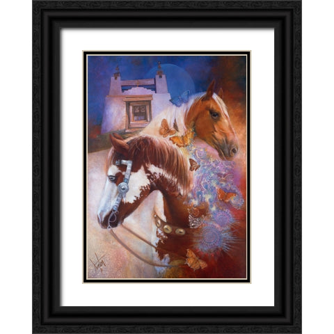 Caballos Y Mariposas (Horses And Butterflies) Black Ornate Wood Framed Art Print with Double Matting by Lund, Denton