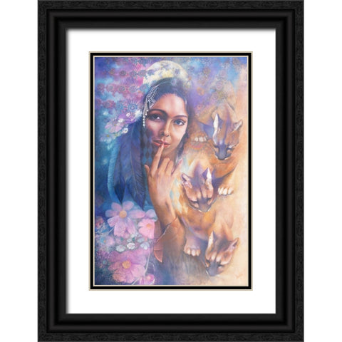 Cougar Moon Black Ornate Wood Framed Art Print with Double Matting by Lund, Denton