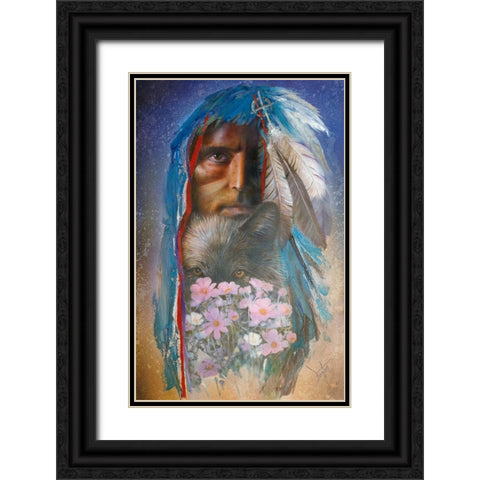 Blue Wolf Black Ornate Wood Framed Art Print with Double Matting by Lund, Denton