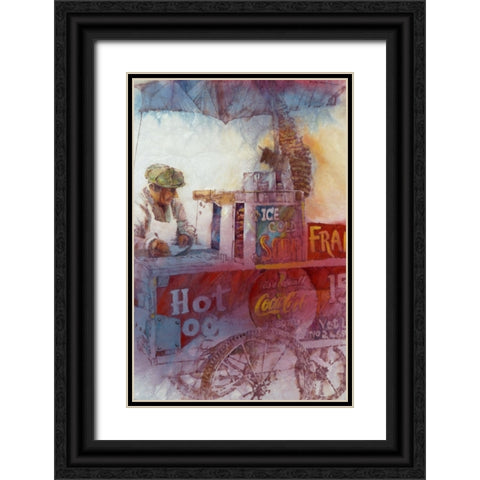 Hot Dog Vendor Black Ornate Wood Framed Art Print with Double Matting by Lund, Denton